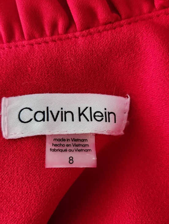 Calvin Klein Sleeveless Red Wide-Leg Jumpsuit with Waist Tie - Picture 7 of 8